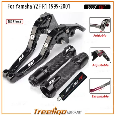 Motorcycle Handle Grips Cap Brake Clutch Levers Sets For Yamaha YZF R1 1999-2001 • $39.69