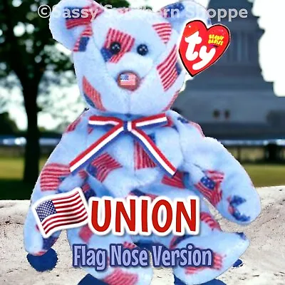 ❤️ 2003 UNION U.S. American Flag Blue BEAR W/ Flag Nose Ty Beanie Babies *MWMT* • $8.99