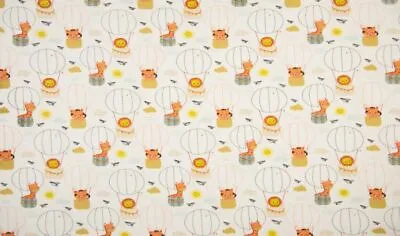 Off White Animals In Balloons Stretch Cotton Jersey Fabric Dressmaking Material • £5.95