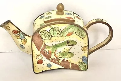 Vintage Miniature Teapot Hand Painted Tree Frog Enamel Over Brass • $23.99