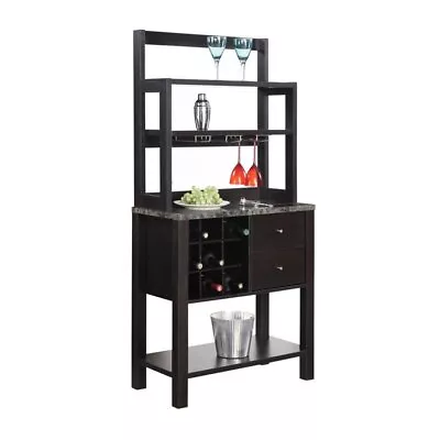 Bowery Hill Serving Bar In Espresso Wood And Faux Marble • $227.08