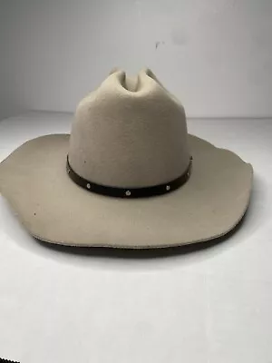 Vtg B Bar H Silver Spur Cowboy Hat Mens 7 1/4 Beige 100% Premium Wool Pelt • $31.23