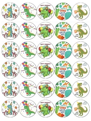 30 Dinosaur Happy Birthday Edible Cupcake Toppers Wafer Paper Fairy Cake Toppers • £2.50