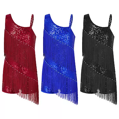 Girls Sequins Rhinestone Ballroom Costumes Tassel Latin Samba Tango Dance Dress • $10.22