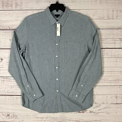 J Crew Shirt Mens Button Up Large Long Sleeve Chambray Blue Cotton Casual NWT • $19.99