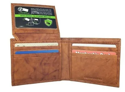 Men's Genuine Leather RFID Security Tan Bifold Wallet With Inside Zipper • $9.99