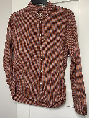 Tailored By J Crew Mens Button Down Shirt 100% Cotton Orange & Navy Check Medium • $12.75