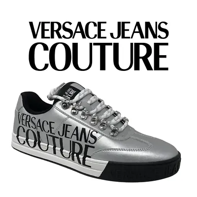 NWB Men's Versace Jeans Couture Court Trainer Sneakers 9 Silver • $99