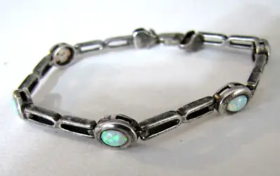 Vintage Sterling Silver Opal Stone Bracelet Link Bezel Set MFC • $48.97