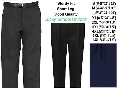 Boys/kids Sturdy Fit School Trousers Plus Size Half Elasticated Short Leg Sm/6xl • £13.99