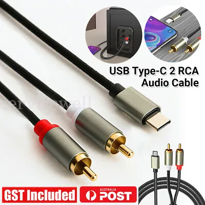 USB Type-C 2 RCA Audio Cable To 2RCA Jack Converter Adapter Gold Plated • $7.13