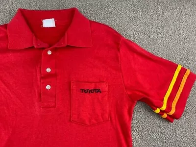 Toyota Polo Shirt Uniform Mechanic Red Yellow Orange Striped Sleeves USA VTG • $112.93