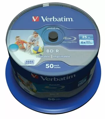 50  Verbatim Blu Ray 43812  25GB 6x Speed Printable Spindle Blank BD-R Discs • £38.77