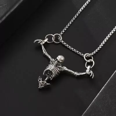 Stainless Steel Skeleton Halloween Pendant Necklace Women Men Fashion Jewelry • $2.53