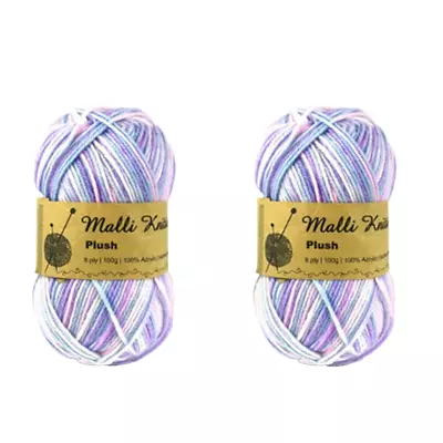2 X 100g Plush Multi Colour 100% 8ply Acrylic Knitting Yarn Thread Soft Craft • $14.95