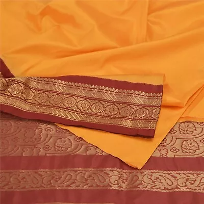 Sanskriti Vintage Yellow/Dark Red Sarees Artsilk Woven Craft Fabric Premium Sari • $37.23