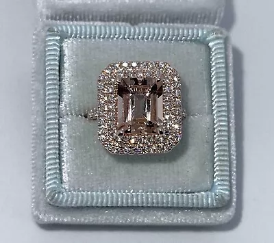 2CT Emerald Cut Lab Created Morganite Diamond Women's Ring 14K White Gold Plated • $87.49