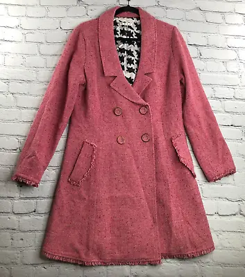 CAbi Coat Women 12 Madison Avenue Pink Wool Tweed Fringe Snap Double Breasted • $44.99