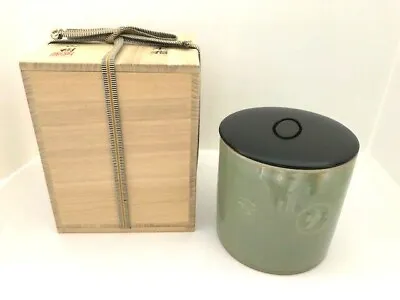 Japanese Tea Ceremony Mizusashi Fresh Water Container Pot Celadon Cloud Crane   • $188