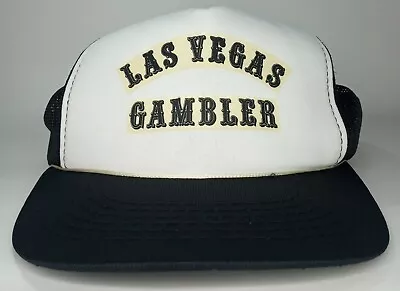 Vintage 1980's LAS VEGAS GAMBLER Trucker Hat Souvenir Cap New Old Stock Mesh  • $14.95