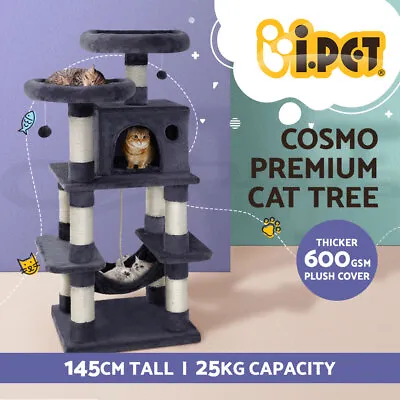 I.Pet Cat Tree Tower Scratching Post Scratcher 145cm Wood Condo House Toys Bed • $129.95