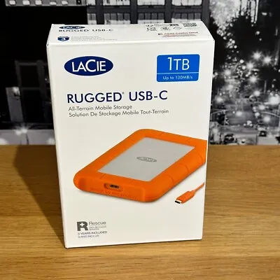 Lacie 1TB 1000GB Rugged USB 3.1 Gen 1 Type C External Hard Drive Windows Mac • £74.99