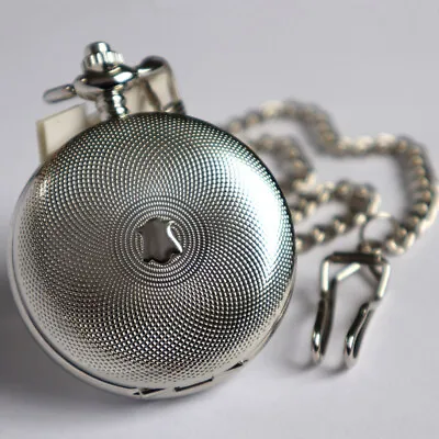 Silver Steel Double Hunter Steampunk Mechanical Pocket Watch Fob Chain Gift • £16.79