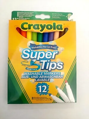 NEW Crayola SuperTips Washable Felt Tip Colouring Pens - Pack Of 12 RAPID POST • £6.95