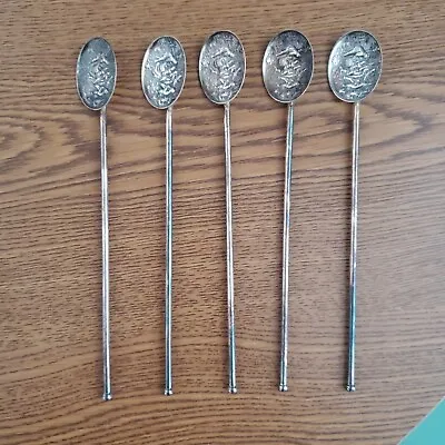 Vintage Mint Julep Spoons (5) Hans Jensen Denmark 297 SilverPlate Ice T Straws  • $45