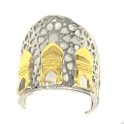 Moroccan Palace Solid .925 Sterling Silver 18k Yellow Gold Accents Ring Size 8 • $98.99