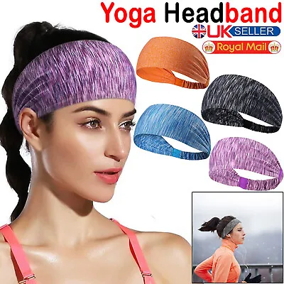 Ladies Men Elastic Wide Headband Sports Yoga Gym Running Hair Band Women's • £1.99