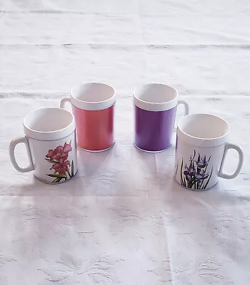 Vtg Thermo Serv Matching Set 4 Coffee Tea Mugs Cups Solid Colors Floral Prints • $19.99