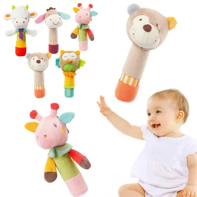 Baby Soft Rattle Sensory Toys Stuffed Animal Hand Rattles Plush Baby Rattle Toys • £7.59