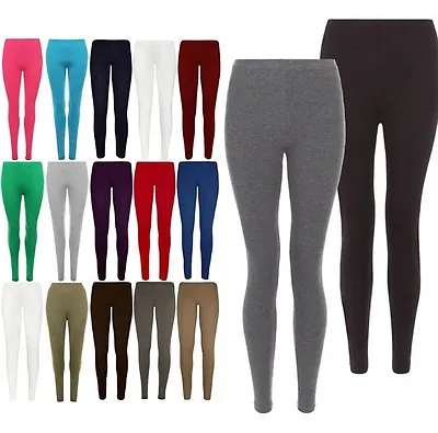 Ladies Womens Plain Leggings Full Length Cotton Black + Colours UK Size 6 - 26  • £4.49