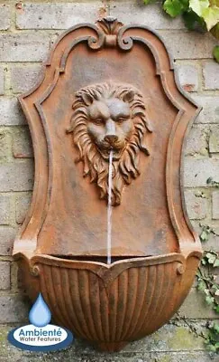 Wall Fountain Water Feature Antique Effect Gentle Lion Head Indoor Outdoor H75cm • £158.99