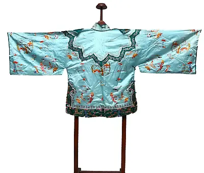 Antique Chinese Qing Dynasty Silk Embroidered Textile Jacket Robe  • $499