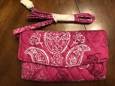 Vera Bradley Pink Paisley Trifold Strap Wallet Snap Close Lots Of Zipper Pockets • $16.50