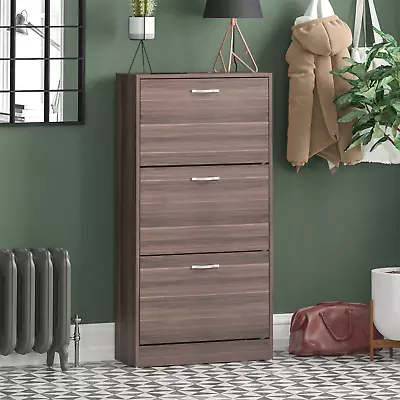 £49.99 • Buy 3 Drawer Shoe Cabinet Storage Cupboard Footwear Stand Rack Wooden Unit Walnut
