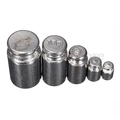 5Pcs 1g 2g 5g 10g 20g Grams Precision Chrome Calibration Scale Weight Set (75) • £6.99