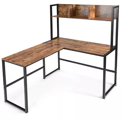 Industrial L-Shaped Desk W/Hutch Bookshelf 55  Corner Computer Desk For Office • $129.99