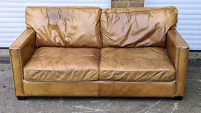 £695 • Buy Timothy Oulton Halo Viscount William Brown Leather Sofa Vintage No Chair Suite