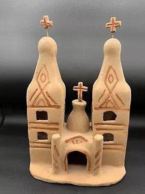 Mexican Folk Art Terra Cotta Pottery Vintage Clay Mission Church Sculpture 12.5” • $29.99