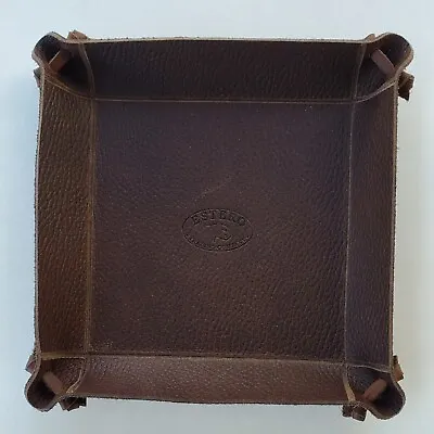 New Valet Tray Handmade Dark Brown Leather Coin Key Tray 8 ×8  Holiday Gift • $29.95