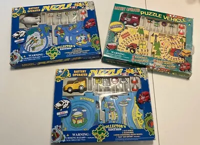 Lot Of 3 Full Sets Battery Operated Puzzle Vehicle Set 16 Pieces Original Boxes • $12