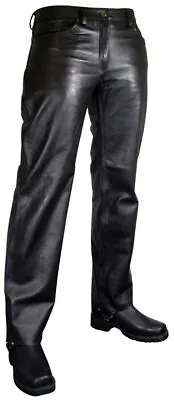 Men's Genuine Lambskin Leather Pant Soft Real Leather Casual Slim Fit Pant Black • $113.99