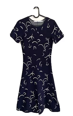 & Other Stories Navy Printed Milano Knit Fit & Flare Dress Size XS 6 8 Excellent • $50.15