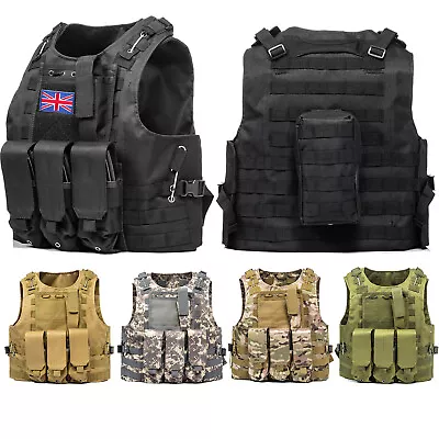 Tactical Vest Molle Military Airsoft Huntin Assault 20x30cm Plate Carrier Vest • £22.99