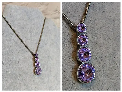 M&S Autograph Purple Jewel Pendant Necklace Silver Tone Snake Chain 40+8 Cm Long • £5.95