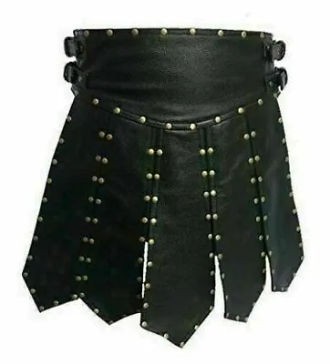 Mens Heavy Duty Real Leather Pleated Kilt Roman Gladiator LARP Kilt Set • $64.33