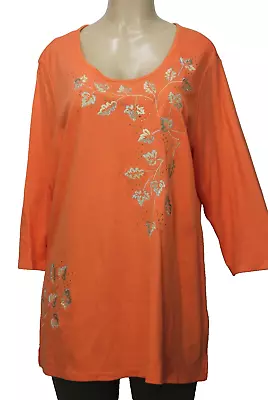 Quacker Factory Women's Autumn Top 3/4 Sleeve Embroidered Orange Size L • $14